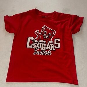 Kids Size Small Cougars Soccer Kids Red T-Shirt.
